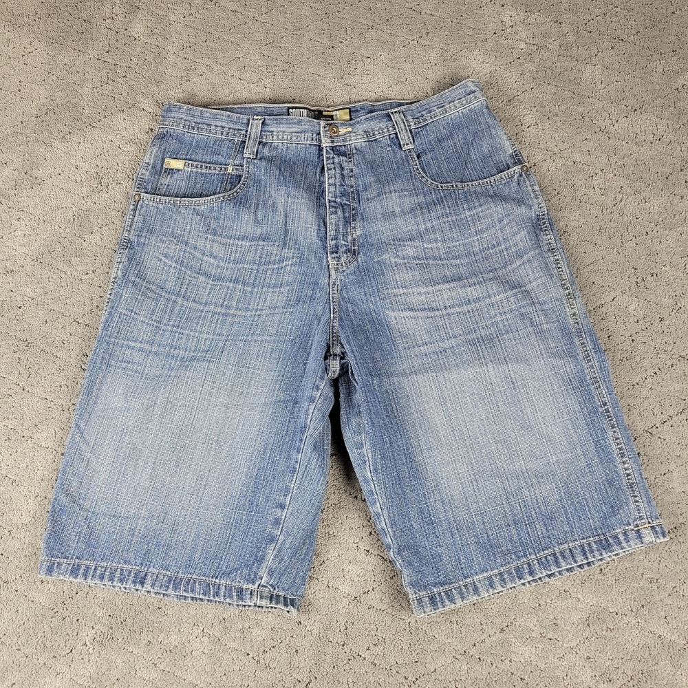Southpole Jean Shorts Mens 38 Blue Whisker Baggy Wide Leg Streetwear Denim